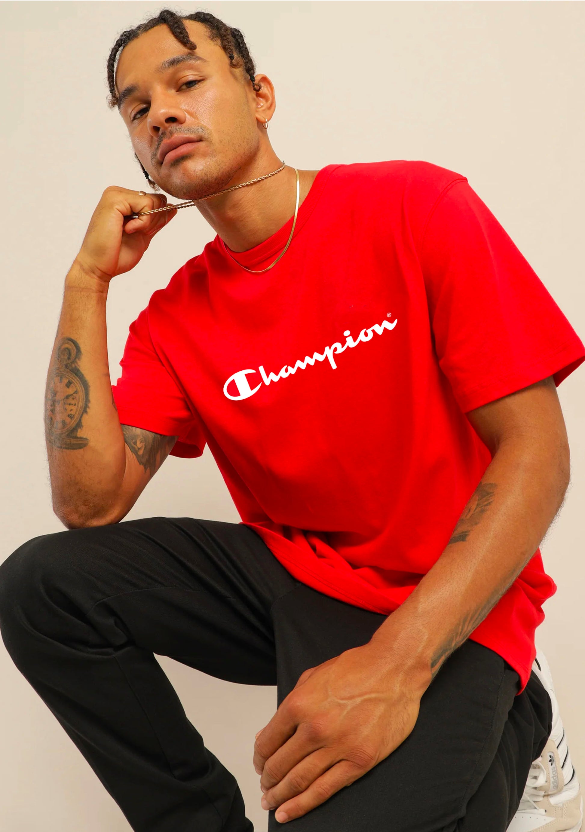Champion Men's Script Logo Short Sleeve Tee Red