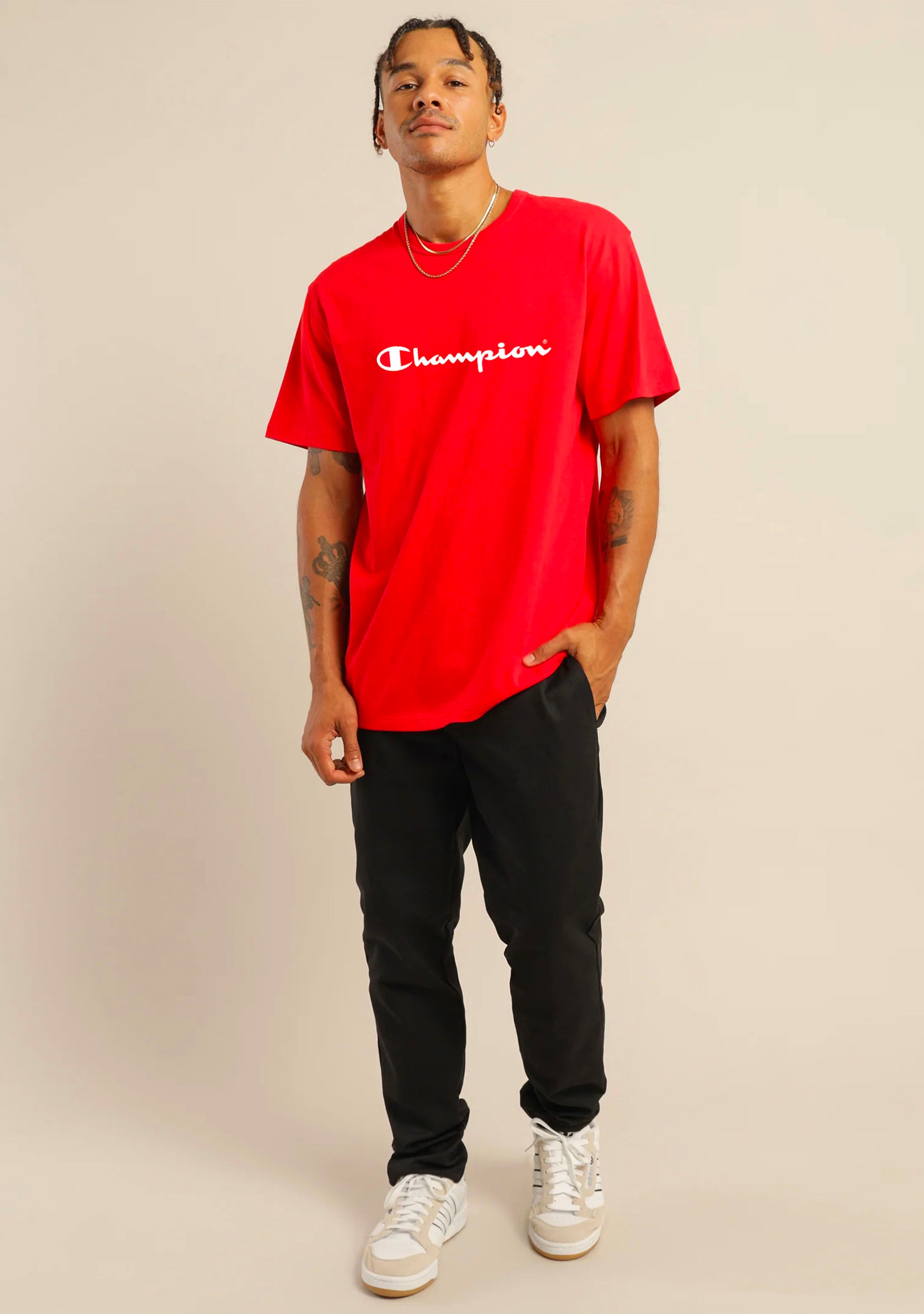 Champion Men's Script Logo Short Sleeve Tee Red