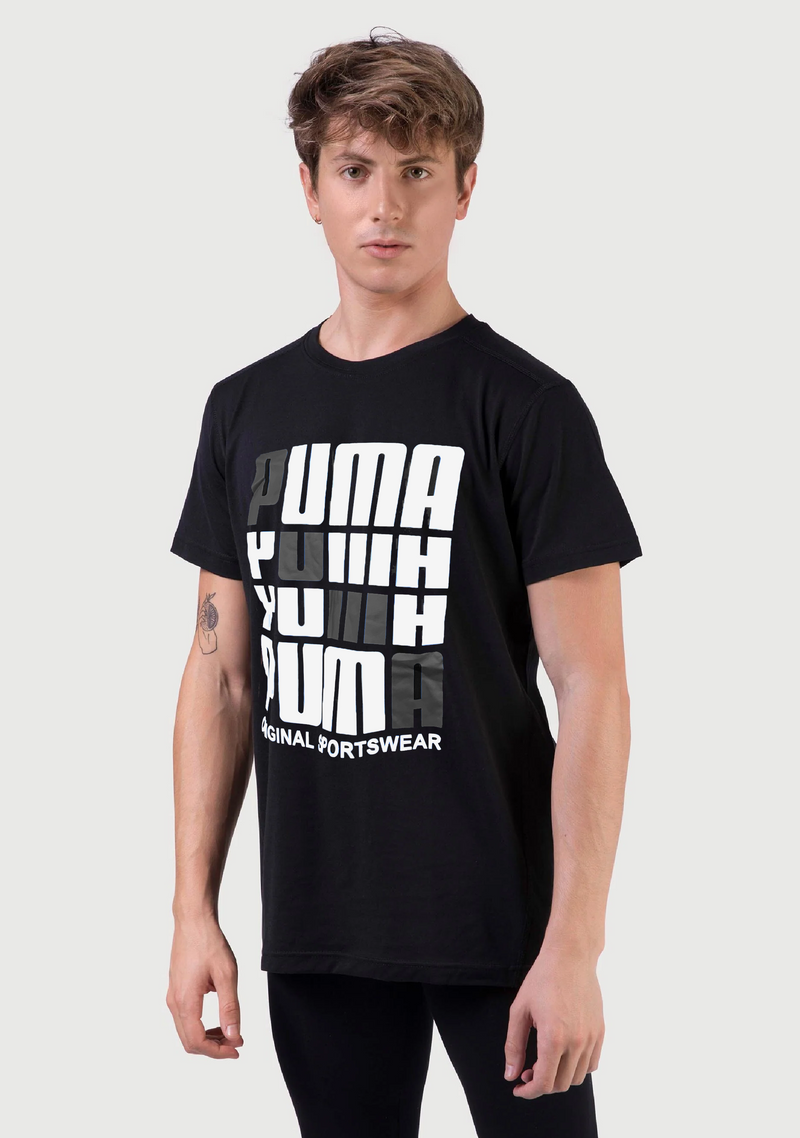 Puma Repeat Brand Graphic Mens Black Tee <br> 853378 01