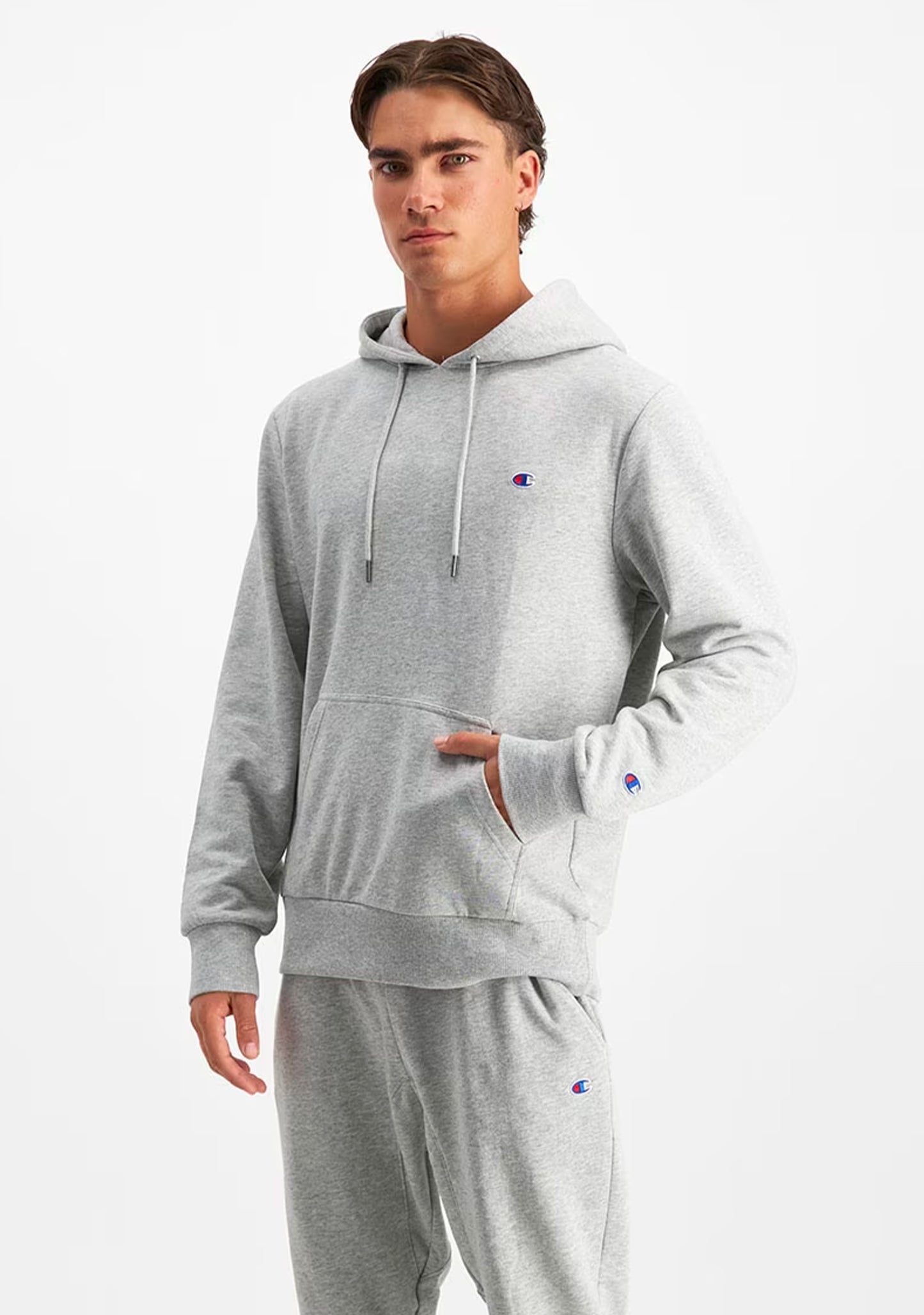 Champion Men’s Lightweight French Terry C Logo Hoodie Oxford Heather