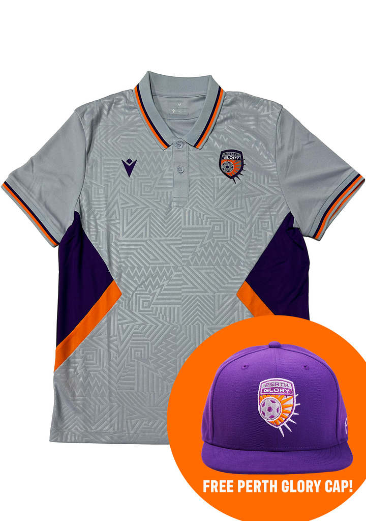 Macron Men's Perth Glory M23/24 Travel Player Polo with FREE A-League Snapback Cap <br> 58584213