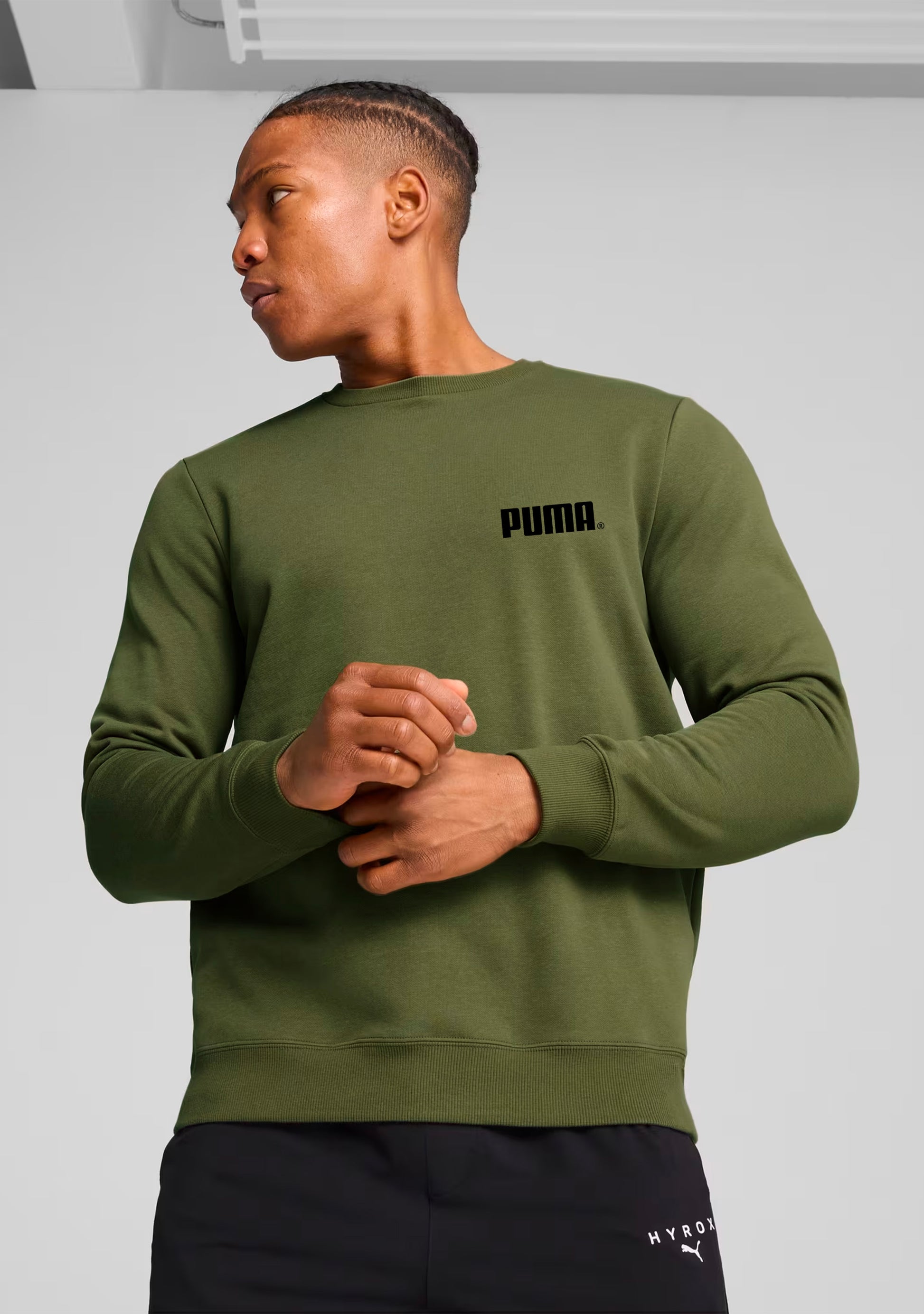 Puma Men's Essential Logo Fleece Sweat Crew Olive Green