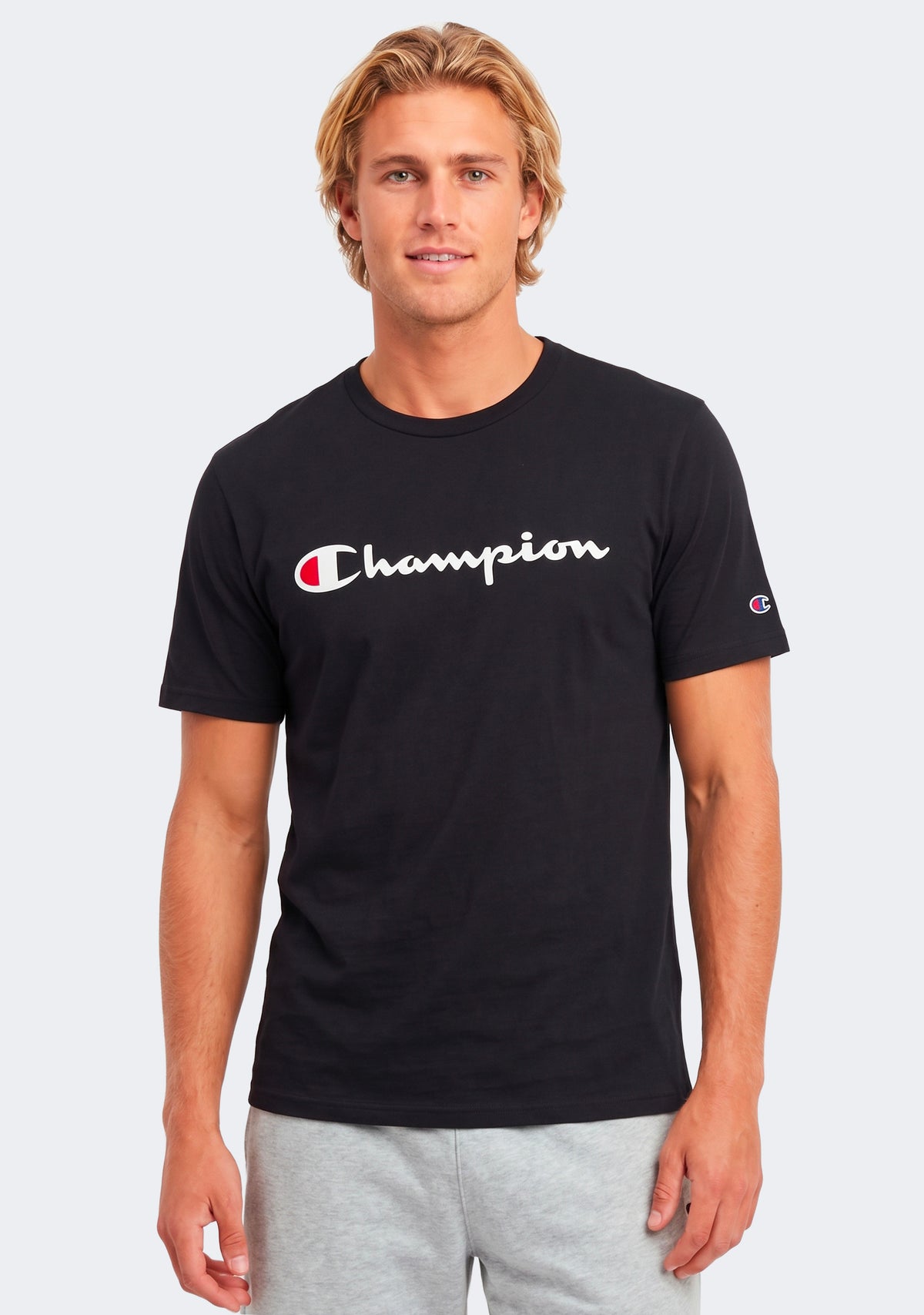 Champion Men's Script Logo Short Sleeve Tee Black