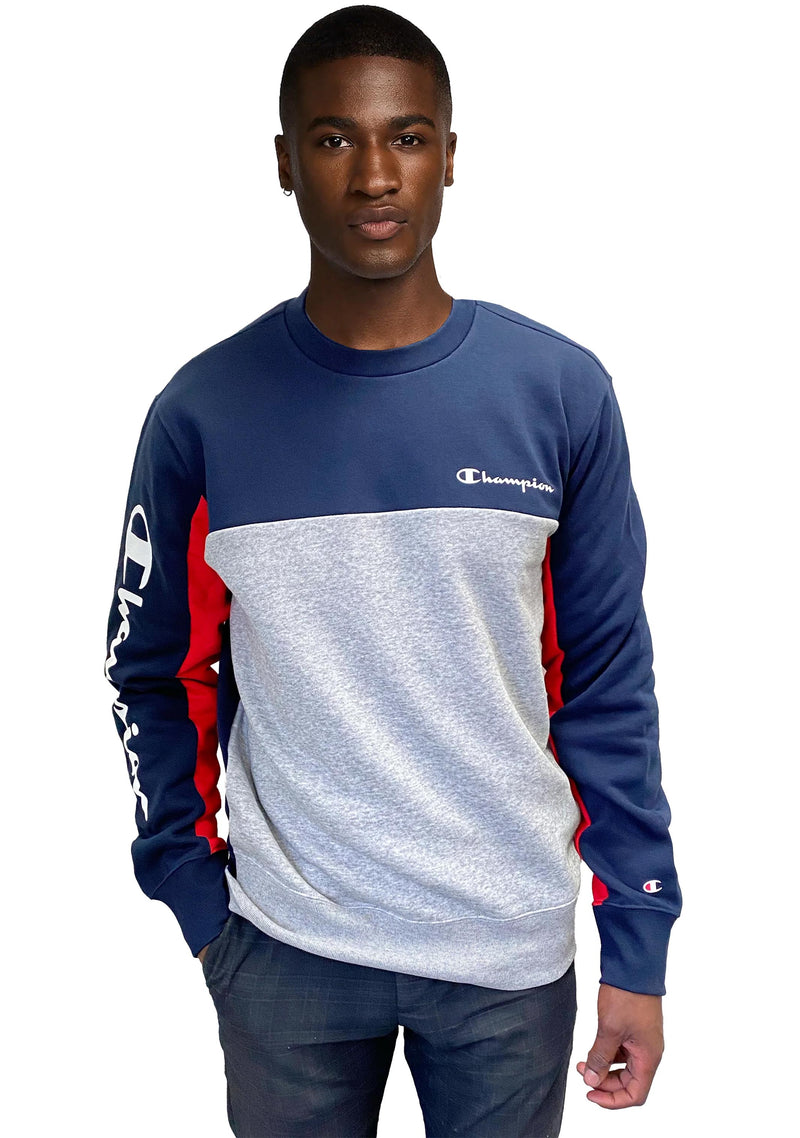 Champion Mens Colourblock Crew  Red Navy Grey <BR> AWU9A1