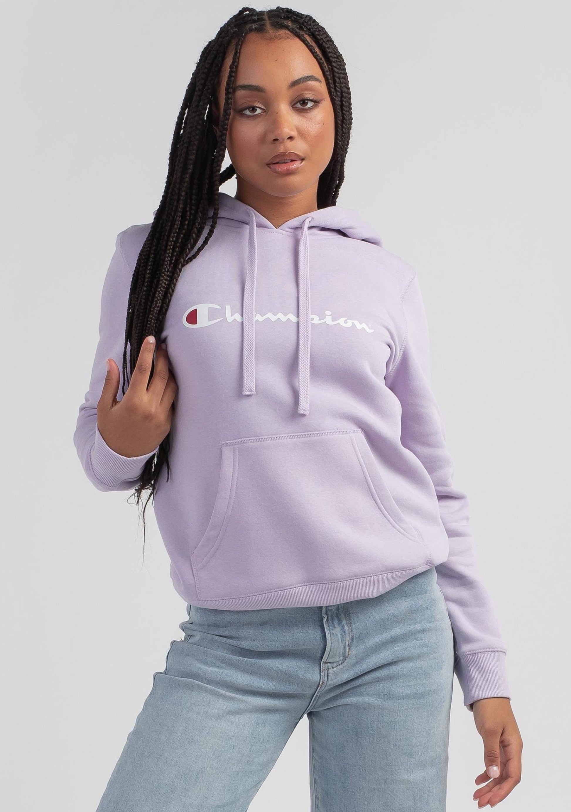 Champion Women’s Script Logo Hoodie Lilac