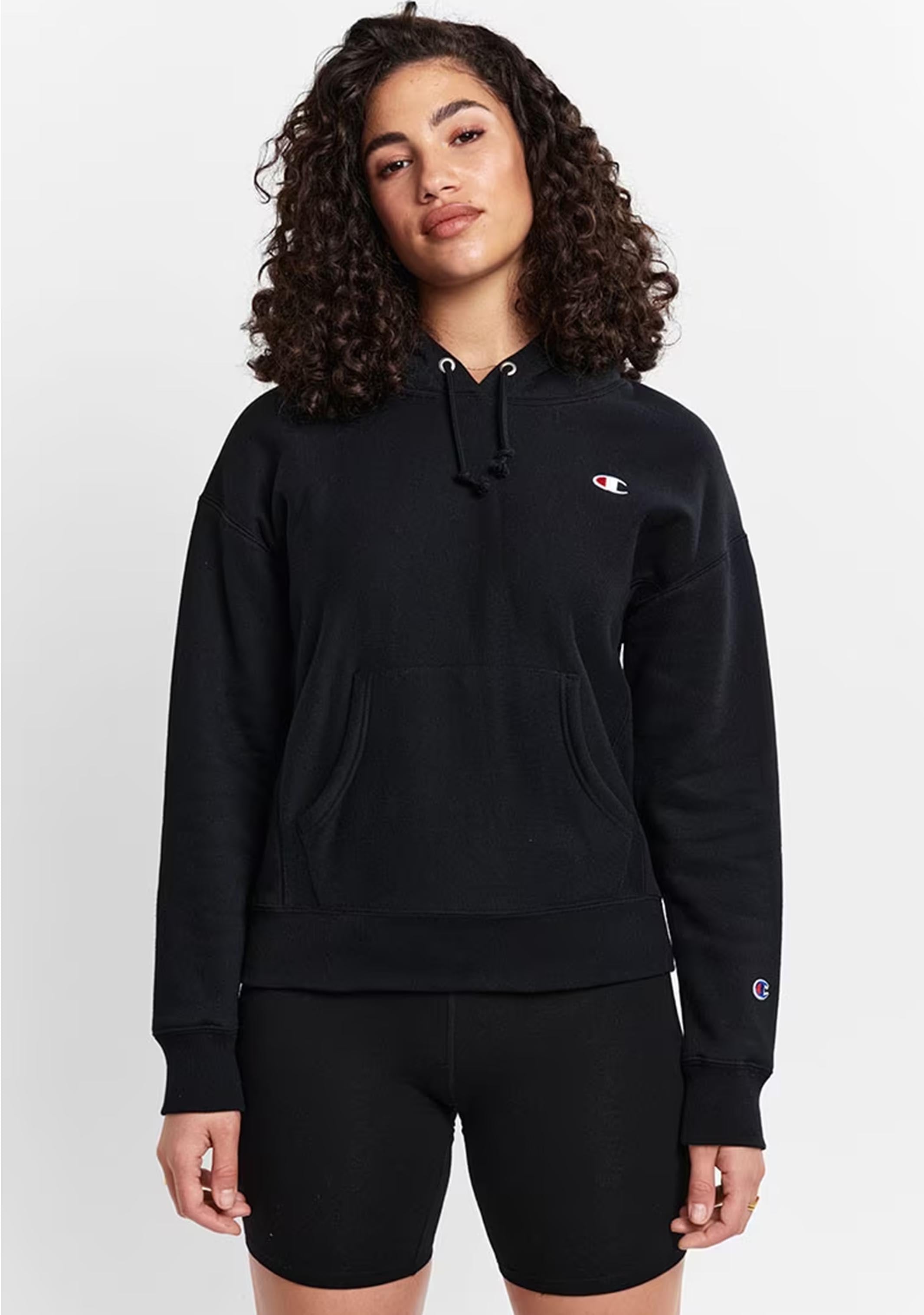Champion Womens Reverse Weave C Logo Regular Fit Hoodie Black CWFBN BL Jim Kidd Sports