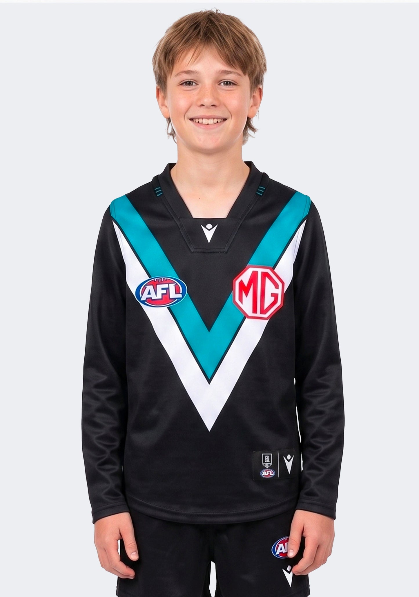 Macron Youth Port Adelaide Long Sleeve Guernsey