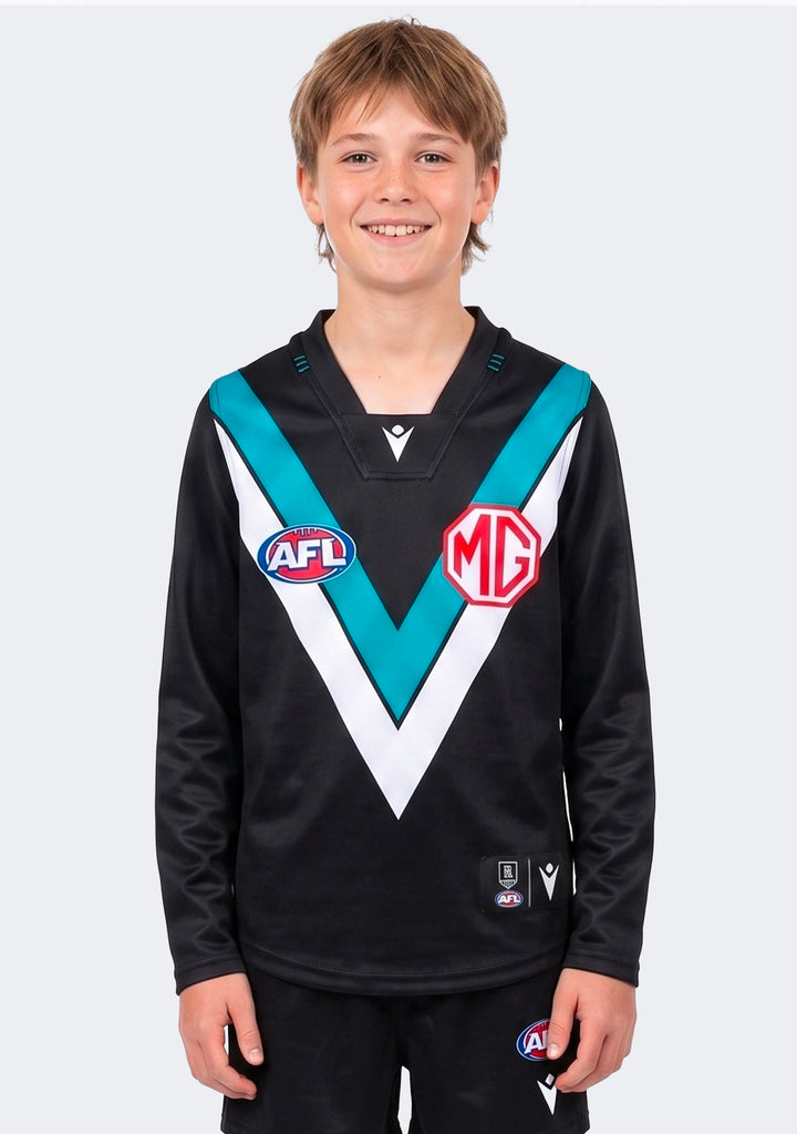 Macron Youth Port Adelaide Long Sleeve Guernsey