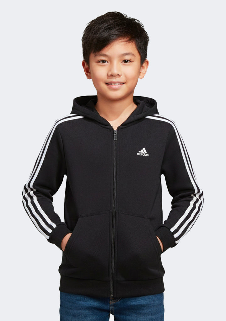 Adidas Boys' Essentials 3 Stripe Full-Zip Hoodie