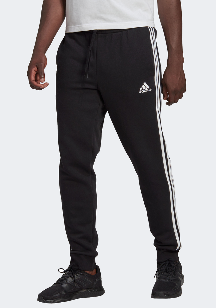 Adidas Mens Essentials Fleece Tapered Cuffed 3-Stripes Joggers