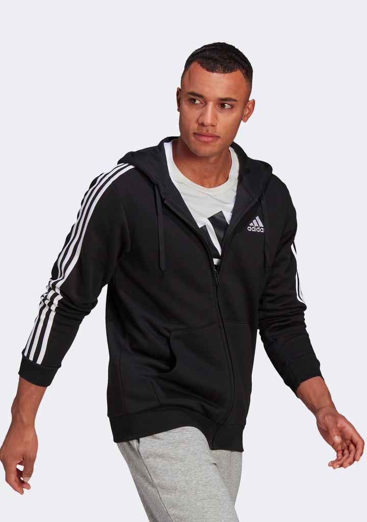 Adidas Men’s Essentials 3-Stripes Fleece Cut Full Zip Hoodie