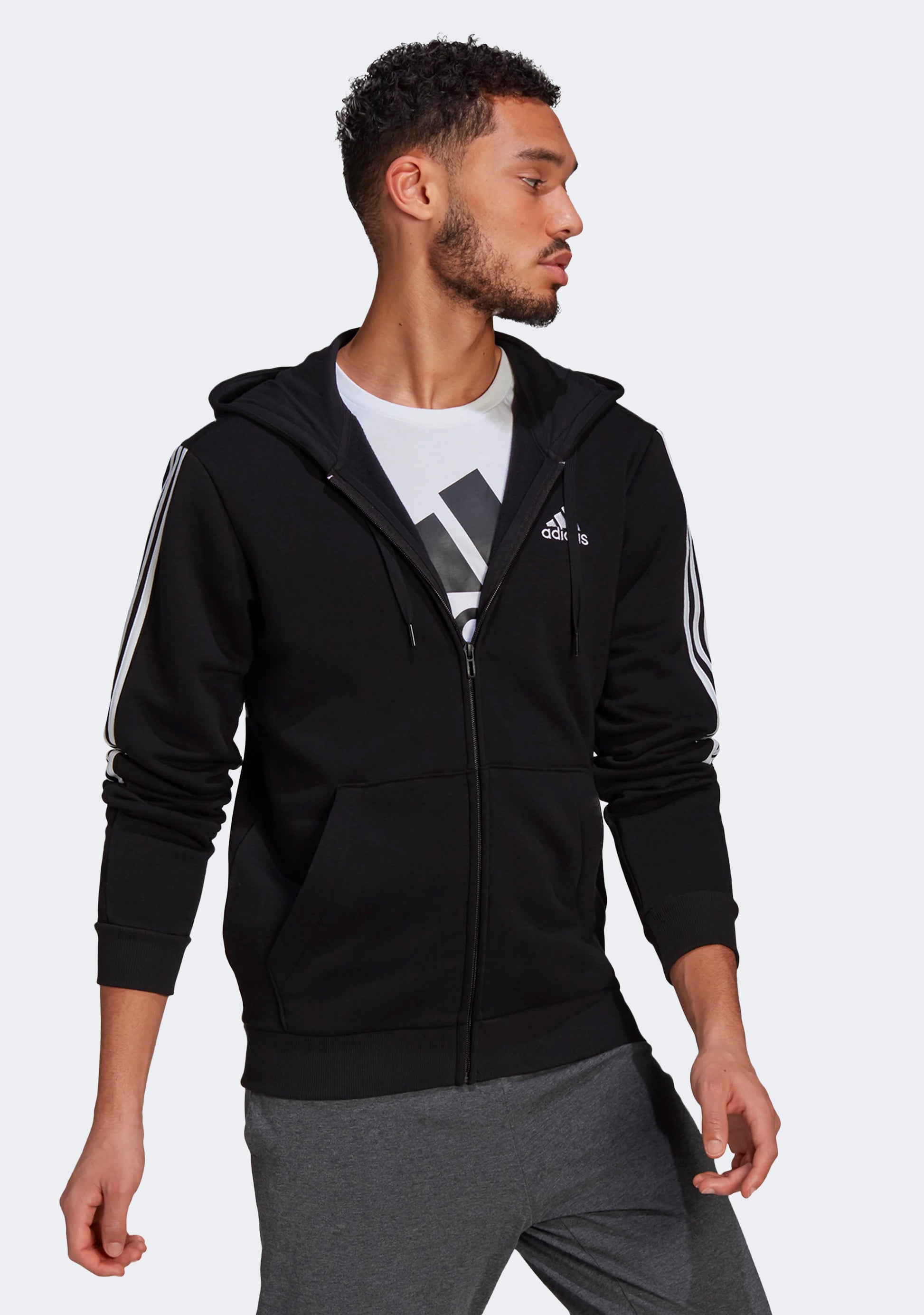 Adidas Men’s Essentials 3-Stripes Fleece Cut Full Zip Hoodie