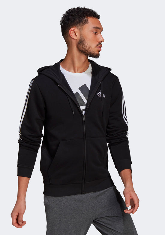 Adidas Men’s Essentials 3-Stripes Fleece Cut Full Zip Hoodie