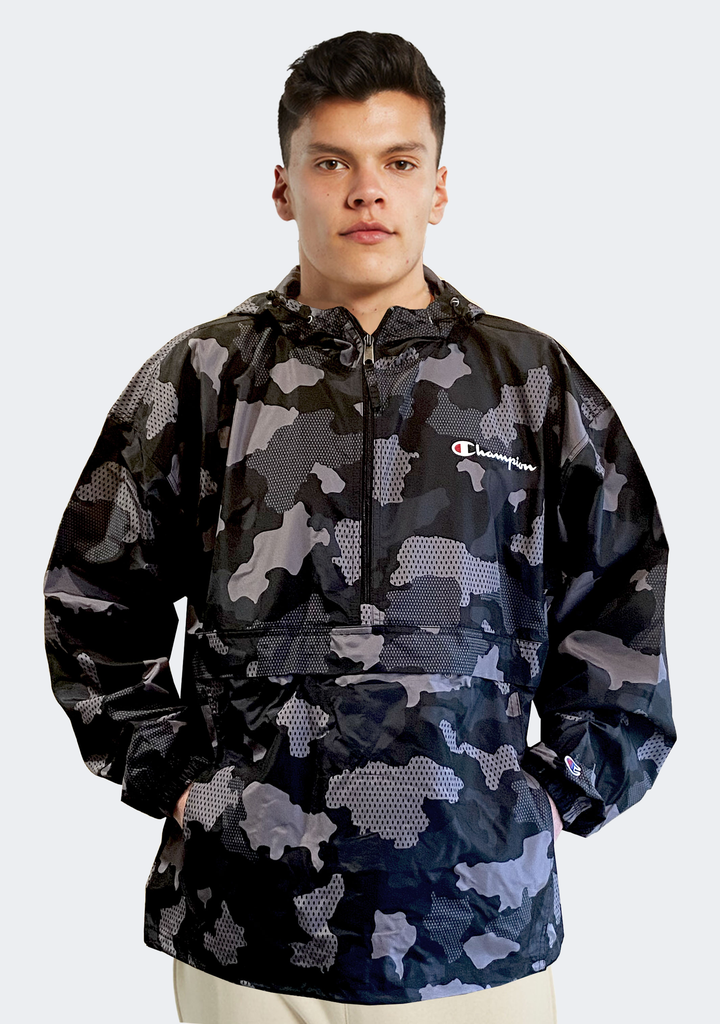 Champion Mens US Quarter Zip Grey Camo Packable Jacket