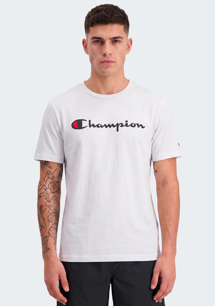 Champion Men's Script Logo Short Sleeve Tee Oakmeal