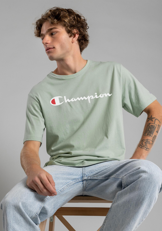 Champion Men's Script Logo Short Sleeve Clever Sage