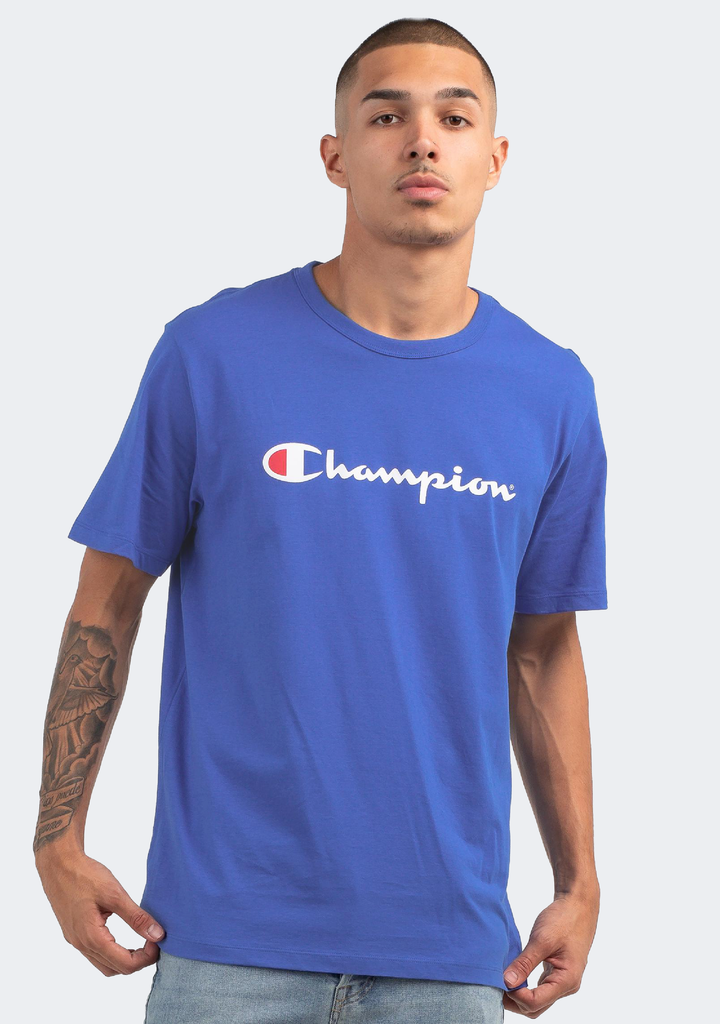 Champion Men's Script Logo Short Sleeve Bluebell Breeze