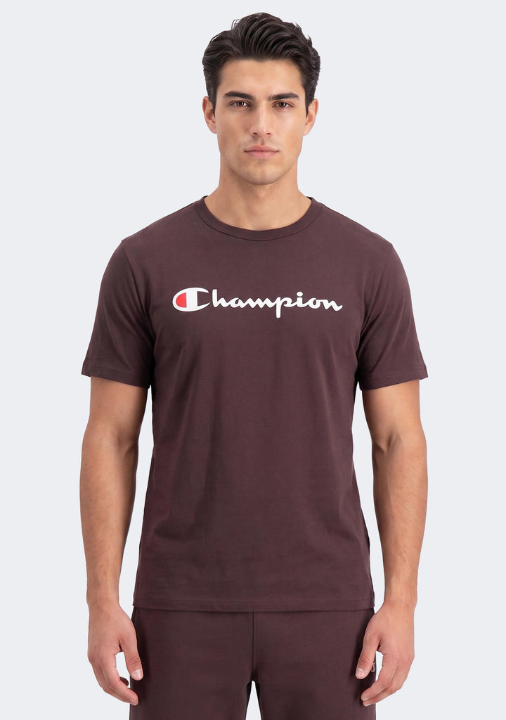 Champion Men's Script Logo Short Sleeve Tee Brown