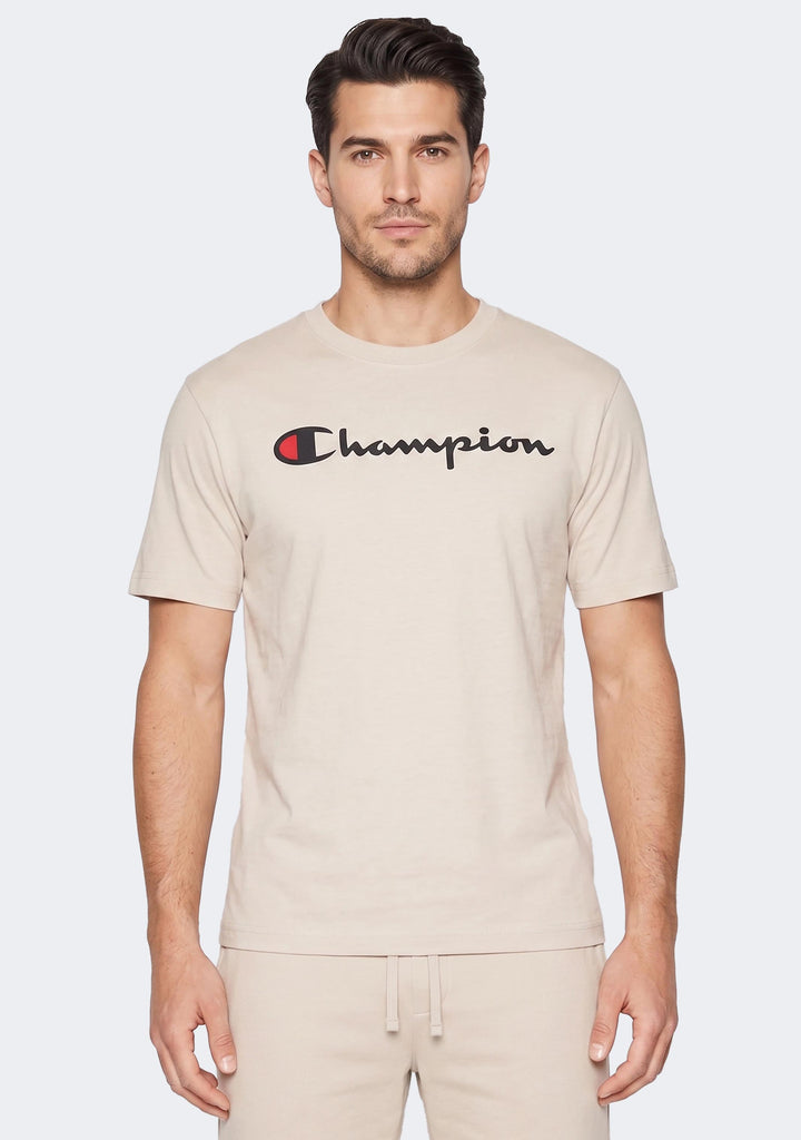 Champion Men's Script Logo Short Sleeve Ivory Canvas
