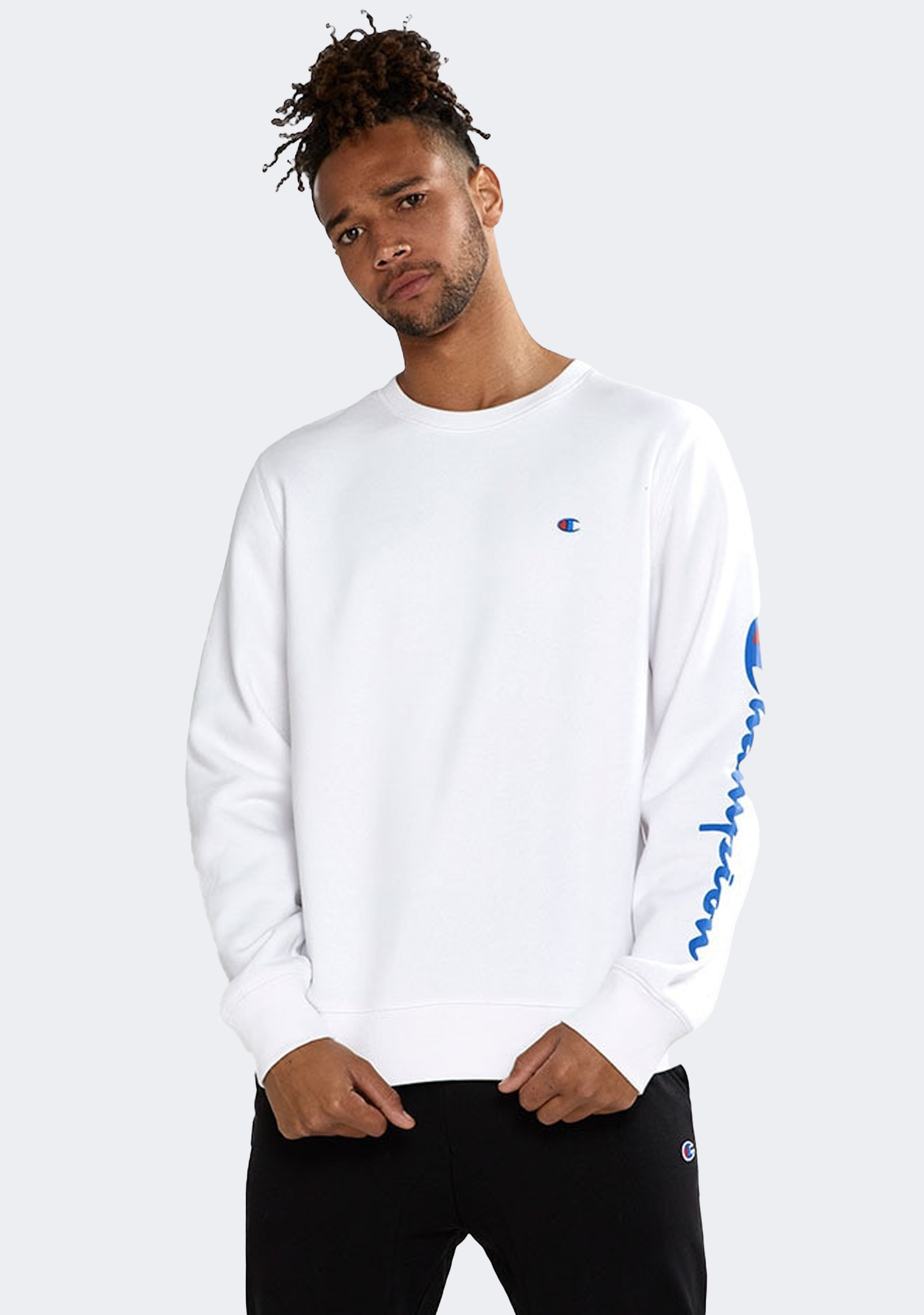 Champion Mens Sporty Graphic Crew White
