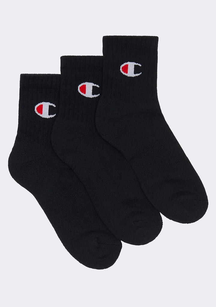 Champion Adults C Logo Quarter Crew Socks 3 Pack Black