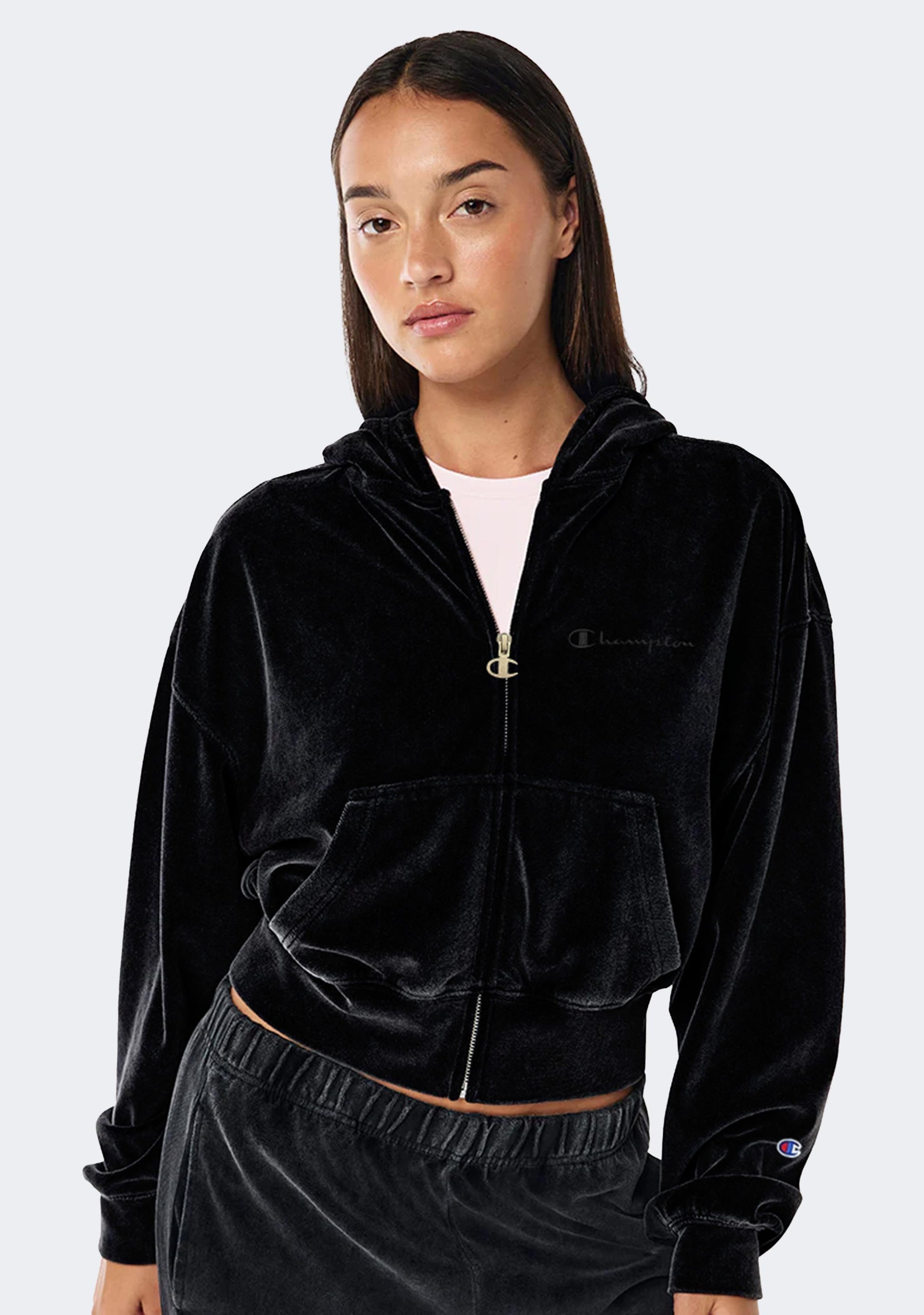Champion Women's Rb Velvet Velour Zip Hoodie