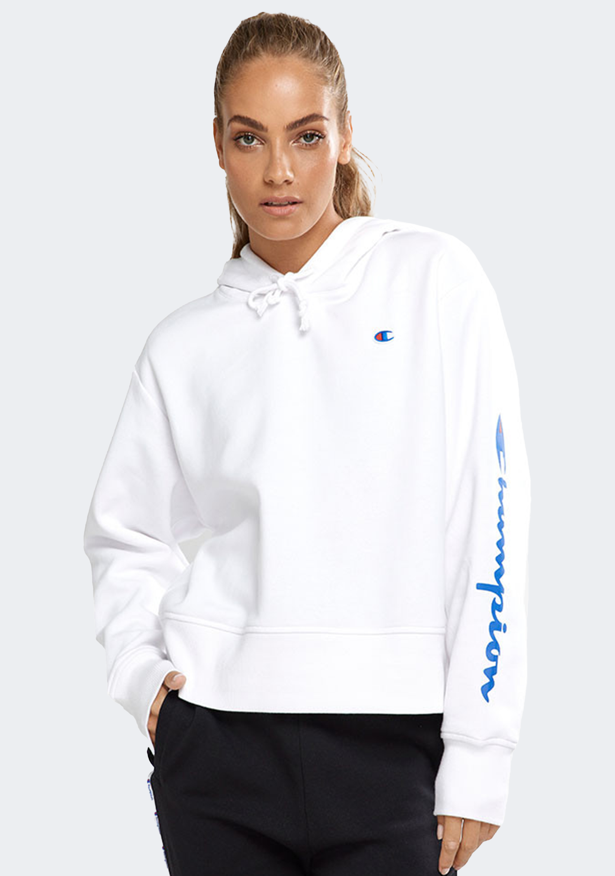 Champion Womens Sporty Graphic Hoodie White <br> CTMWN 7MY