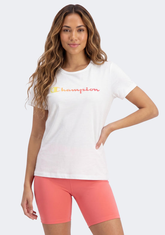 Champion Women's Ombre Script Short Sleeve Tee White
