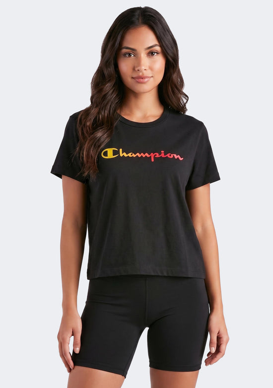 Champion Women's Ombre Script Boxy Tee Black