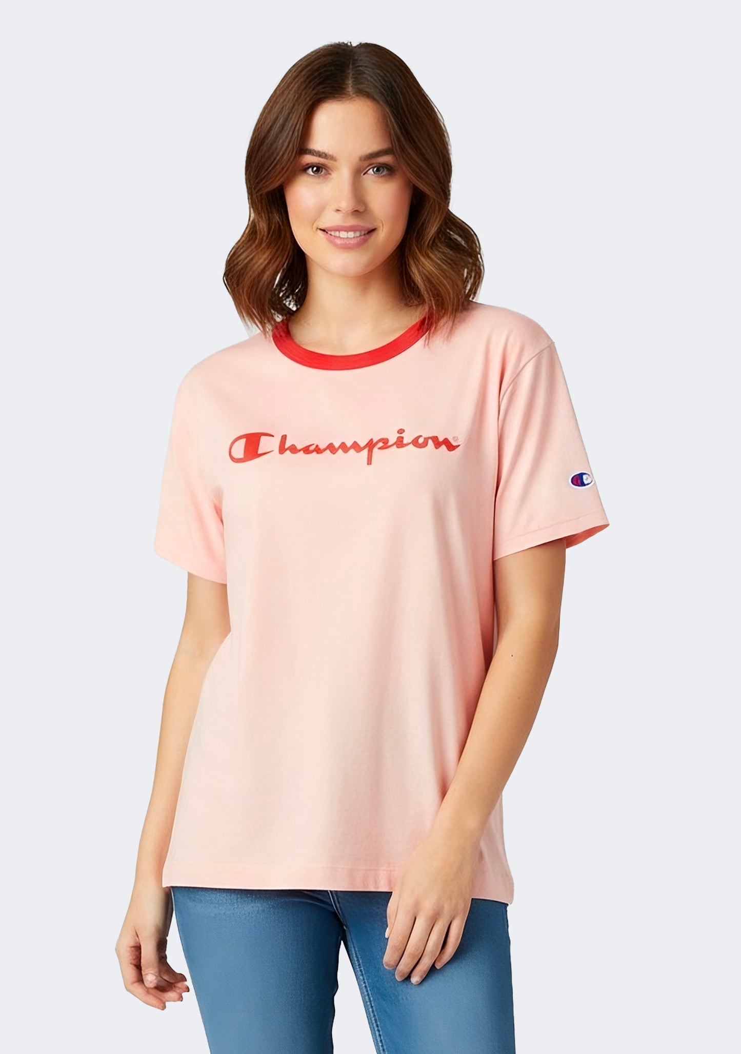 Champion Women's Script Panel Ringer Tee