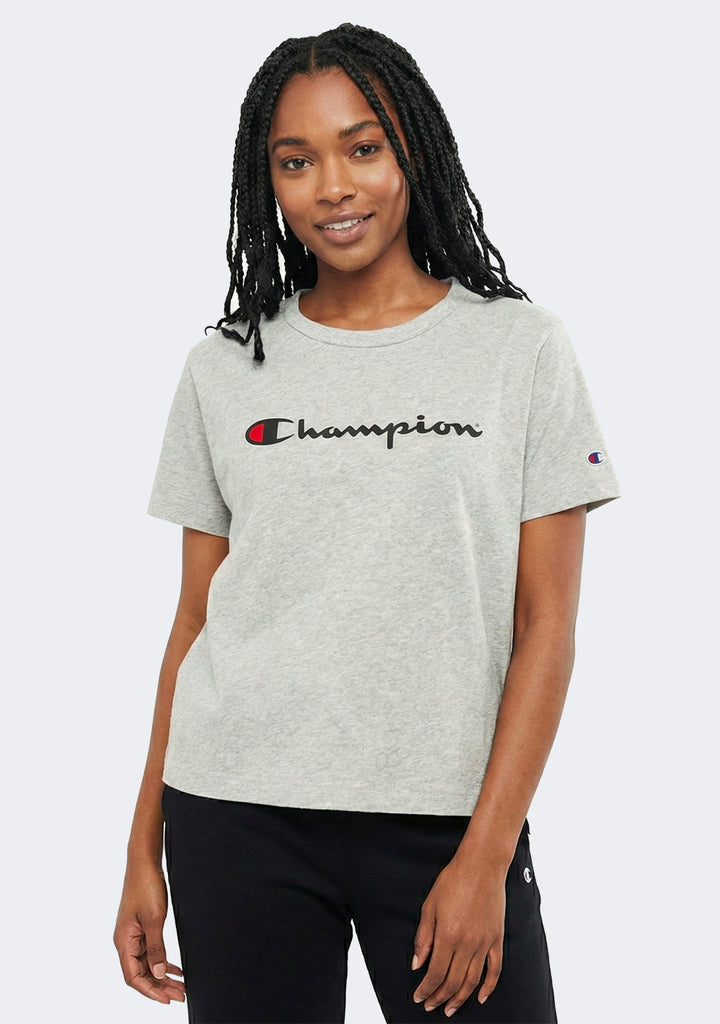 Champion Women's Script Crop Boxy Tee Grey