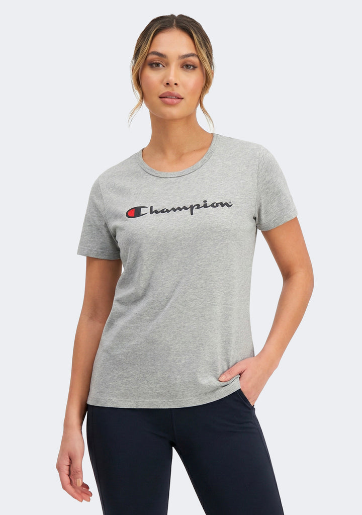 Champion Women's Script Short Sleeve Tee Grey