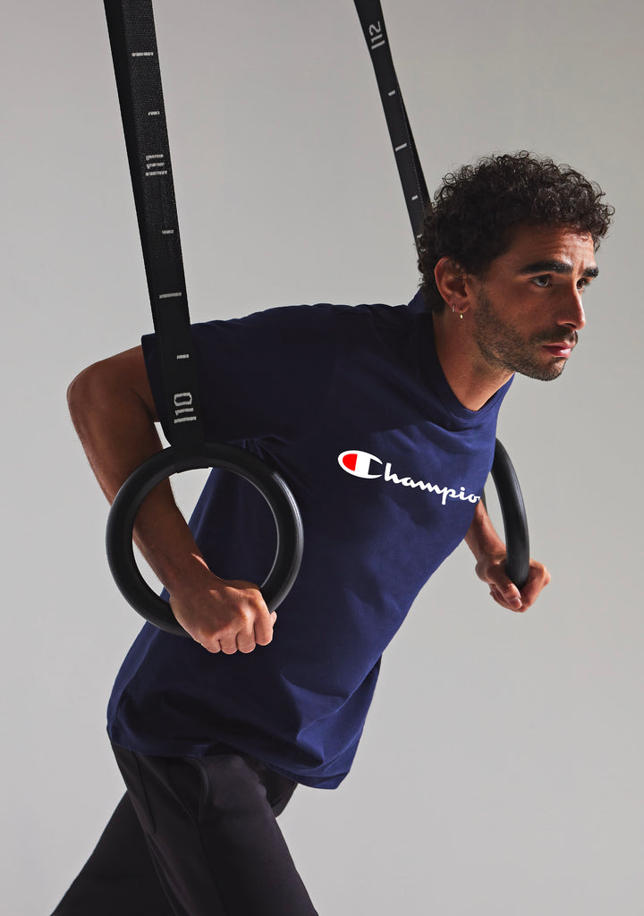 Champion Men's Script Logo Short Sleeve Tee Navy