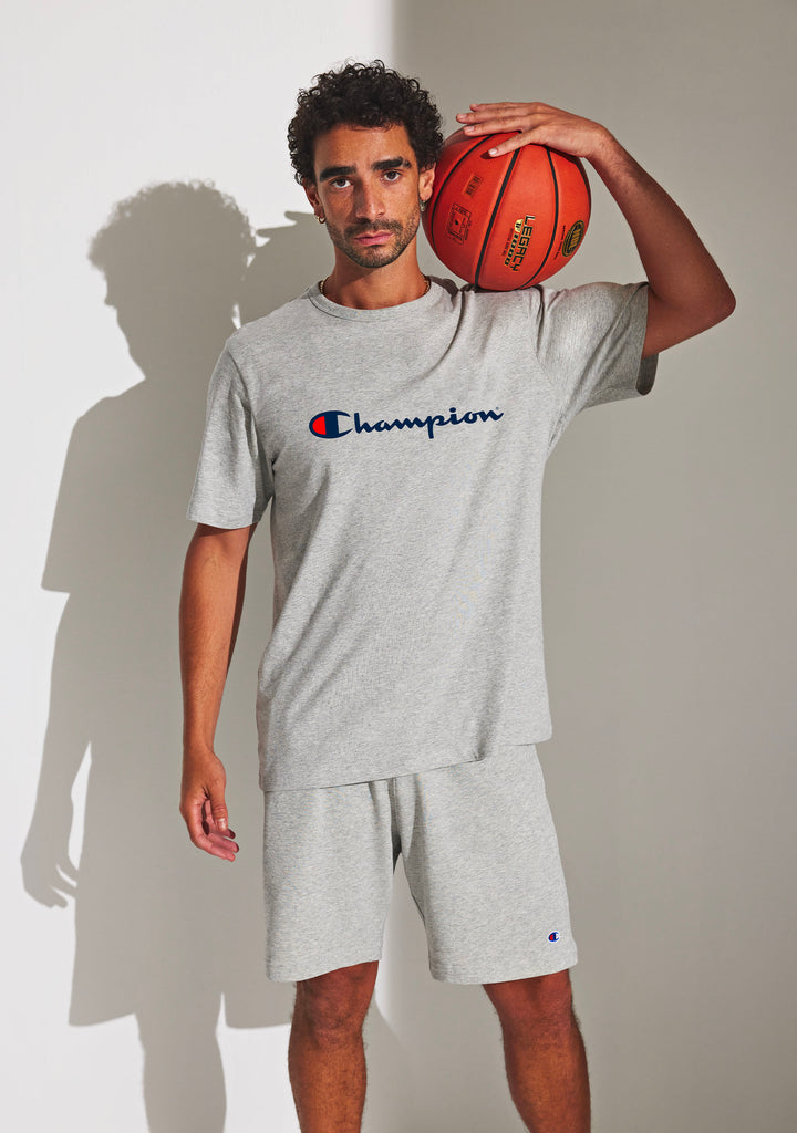 Champion Men's Script Logo Short Sleeve Tee Grey
