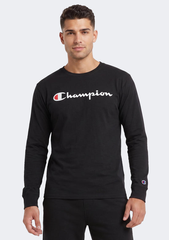 Champion Men's Script Long Sleeve Tee Black