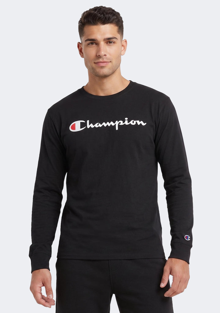 Champion Men's Script Long Sleeve Tee Black