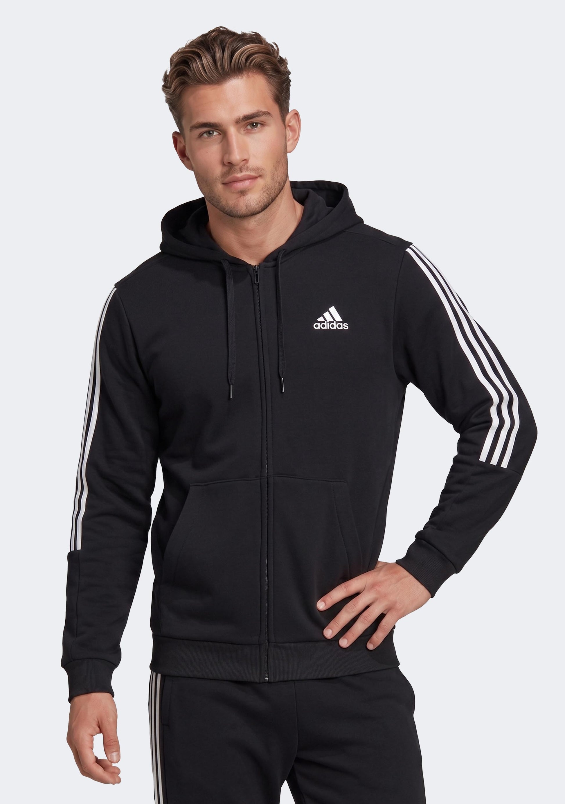Adidas Men’s Essentials 3-Stripes Fleece Cut Full Zip Hoodie