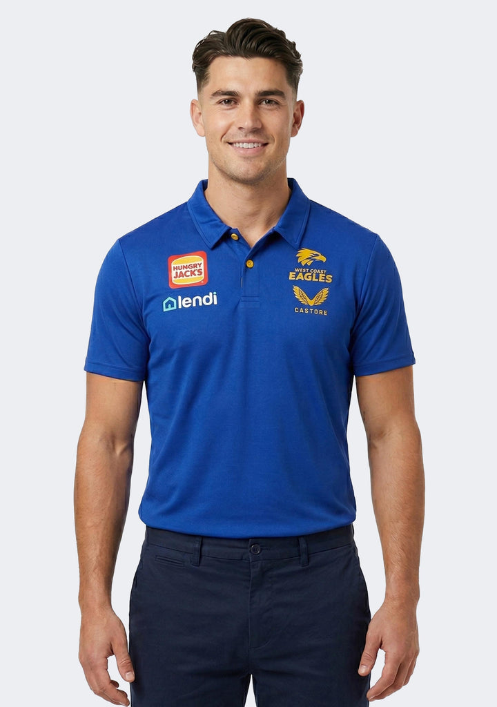 Castore Men's West Coast Eagles Travel Players Polo - Blue