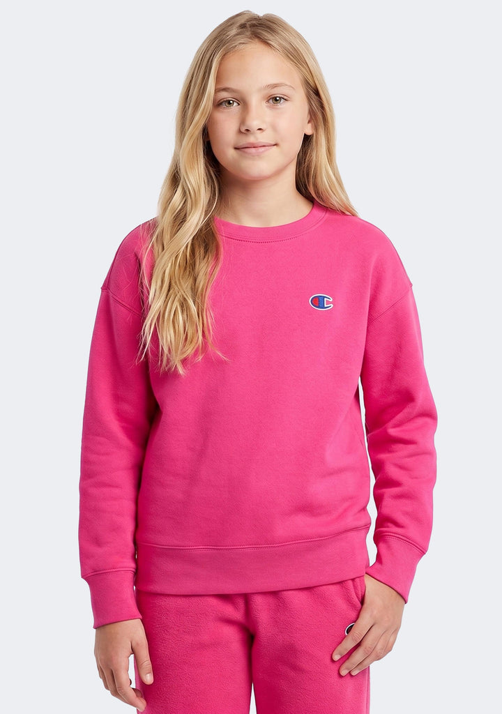 Champion Kids' French Terry C Logo Crew Fuschia
