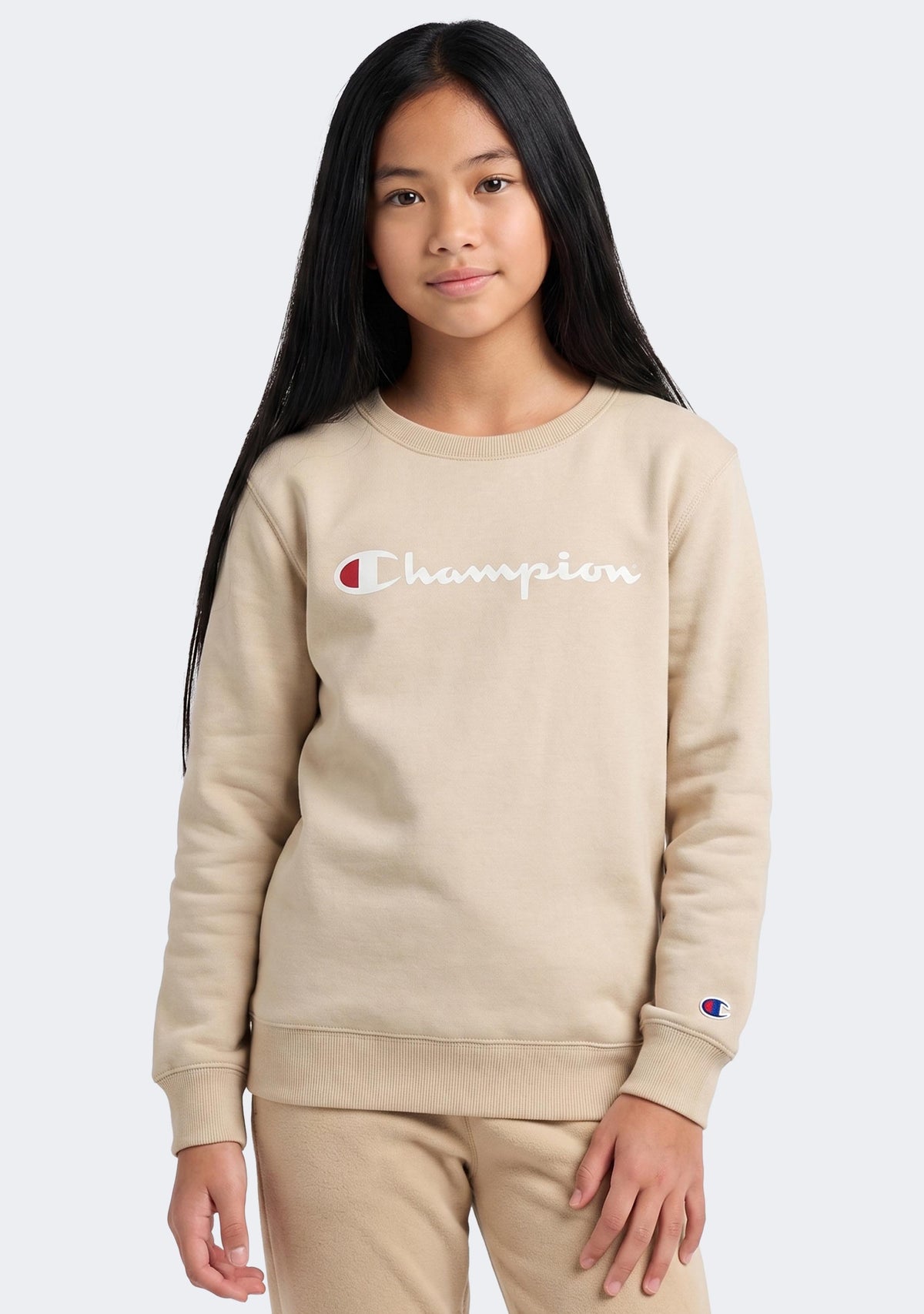 Champion Junior Script Logo Crew Beige