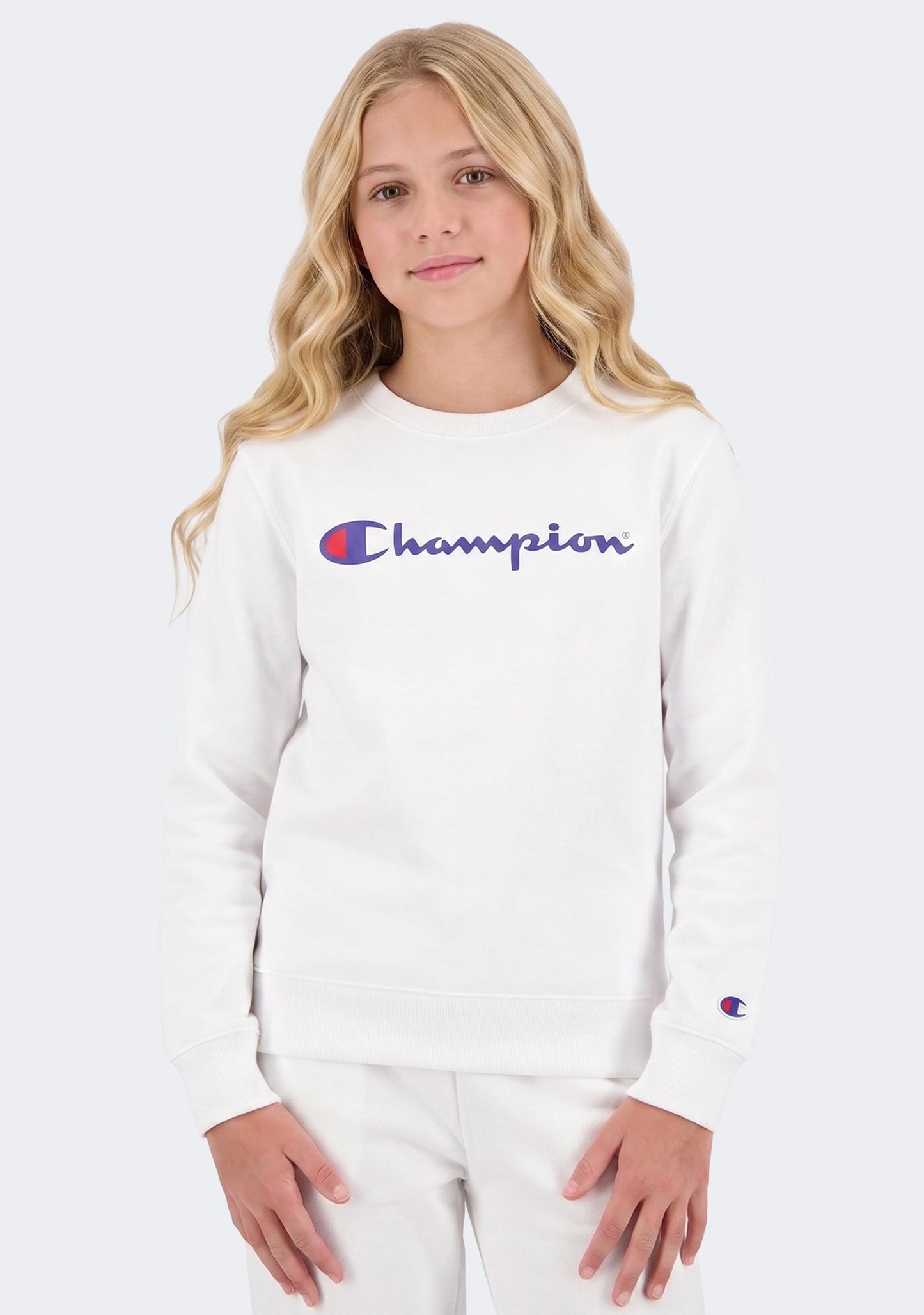 Champion Kids' Script Logo Crew White