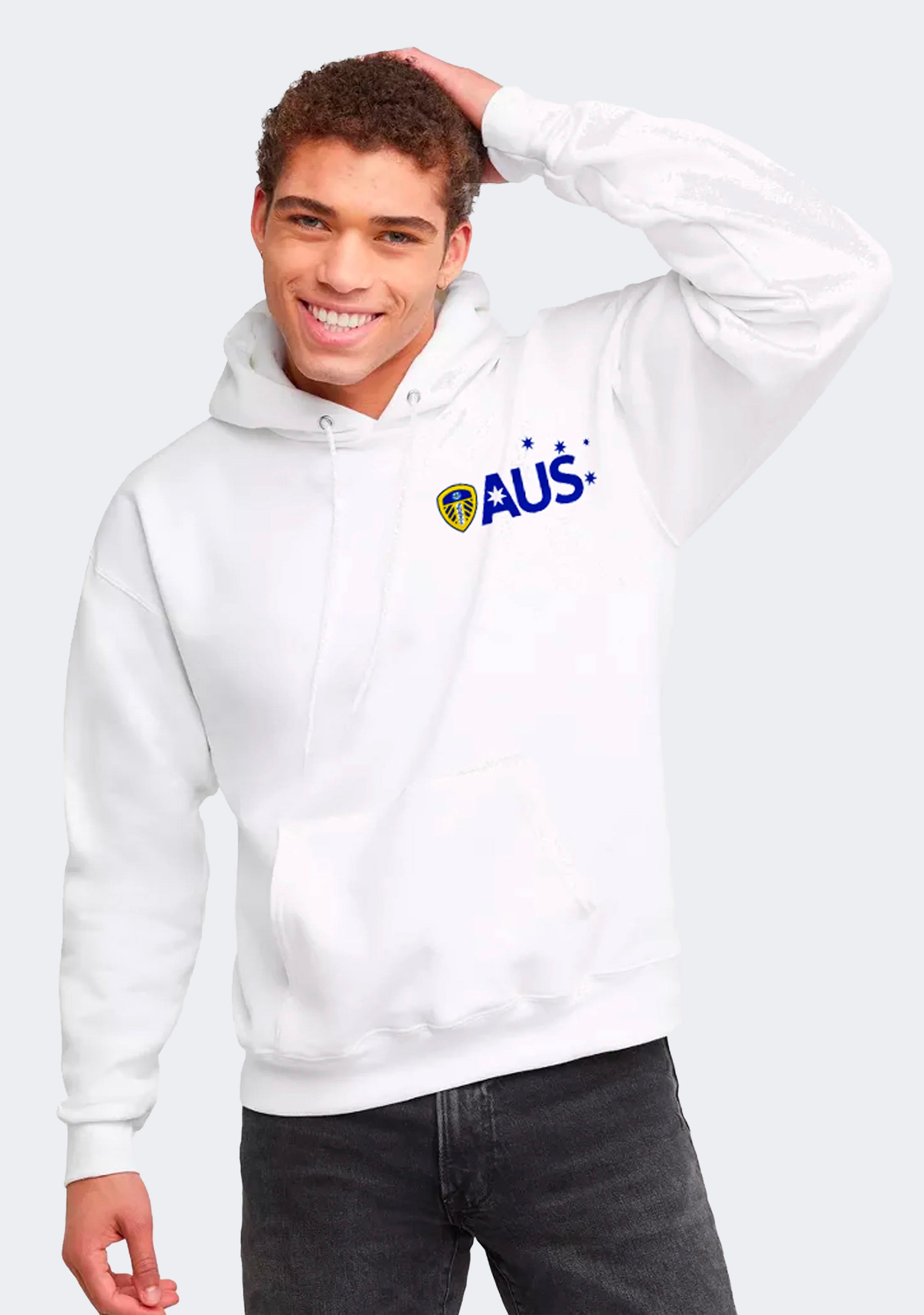 Gildan Adults Leeds United Supporter Hoodie White