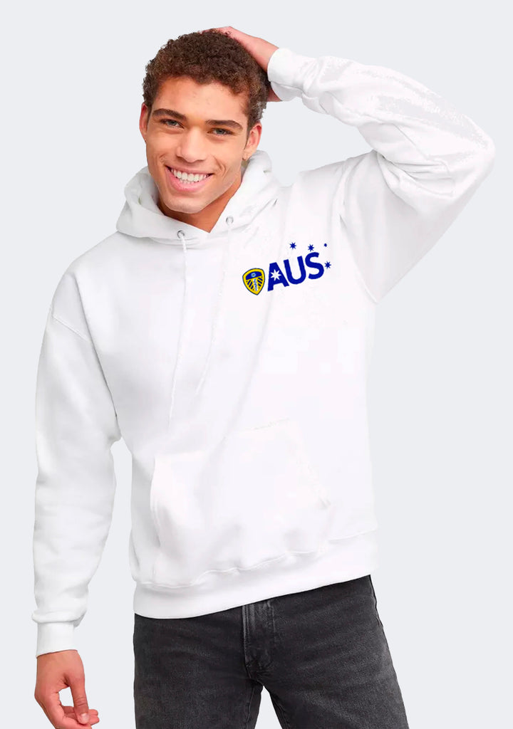 Gildan Adults Leeds United Supporter Hoodie White