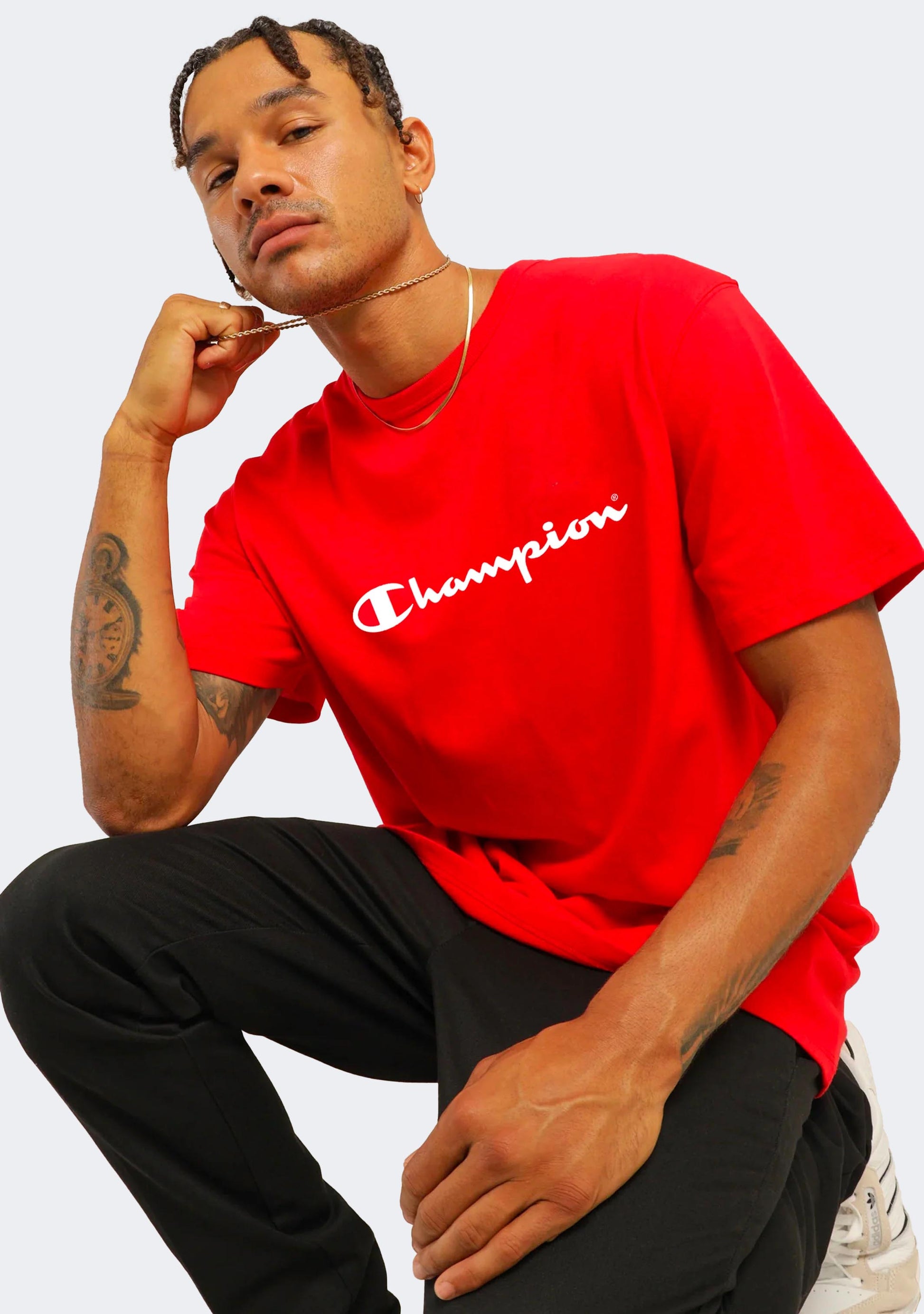 Champion Men's Script Logo Short Sleeve Tee Red