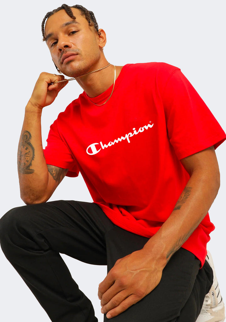 Champion Men's Script Logo Short Sleeve Tee Red