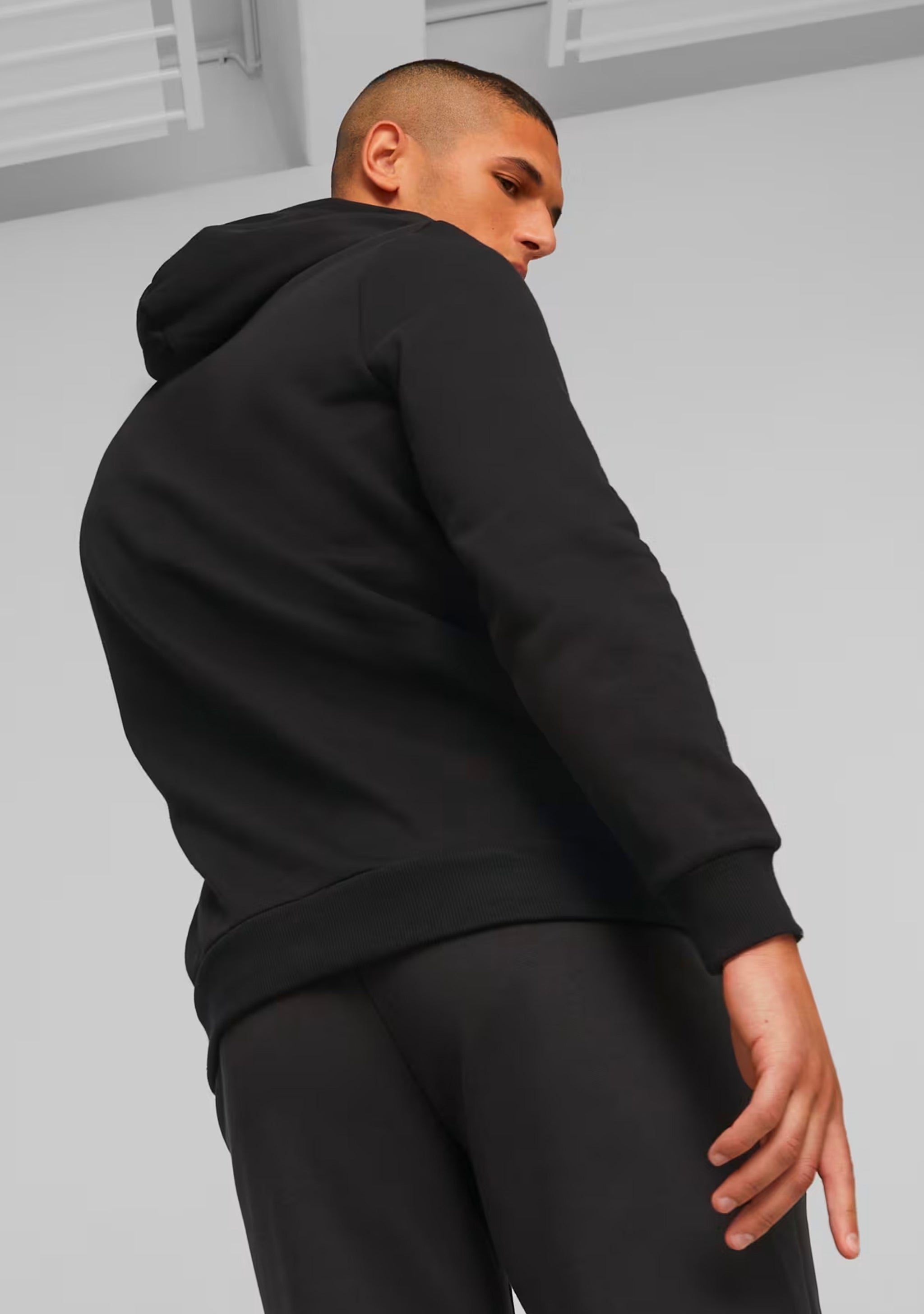 Puma Men's Essentials+ Two-Tone Big Logo Hoodie Black Lime