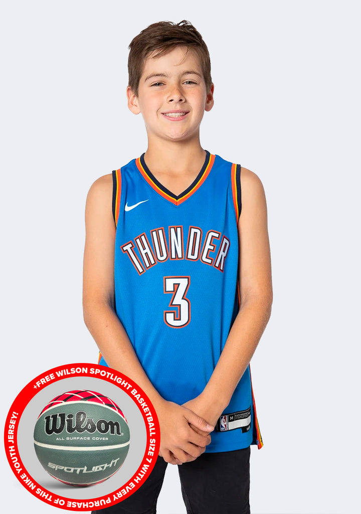 Nike Kids' Josh Giddey Oklahoma City Thunder NBA Youth Swingman Jersey with FREE Wilson Spotlight Basketball