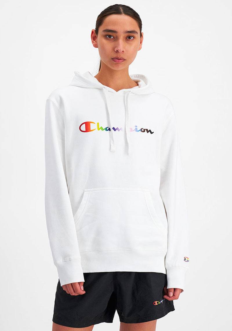 Champion Mens Athletic Pride Script Hoodie <BR> AURCN WIT