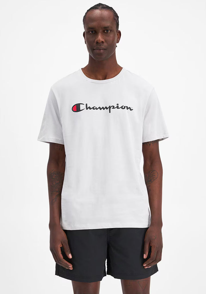 Champion Men's Script Logo Short Sleeve Tee Ivory White
