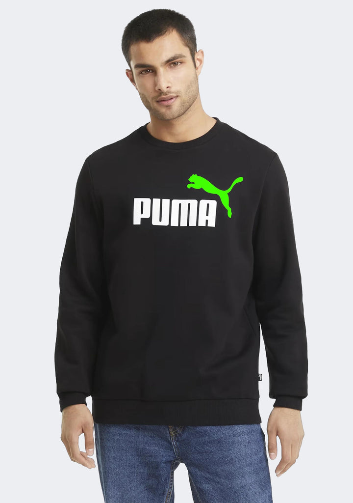 Puma Men's ESS+ 2 Colour Logo Crew Black/Green